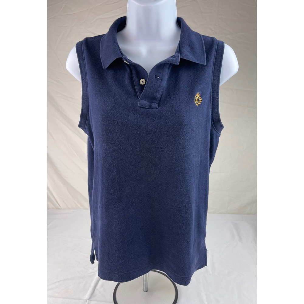 Lauren Ralph Lauren Womens Navy Blue Sleeveless Polo Shirt Crest Logo Size S